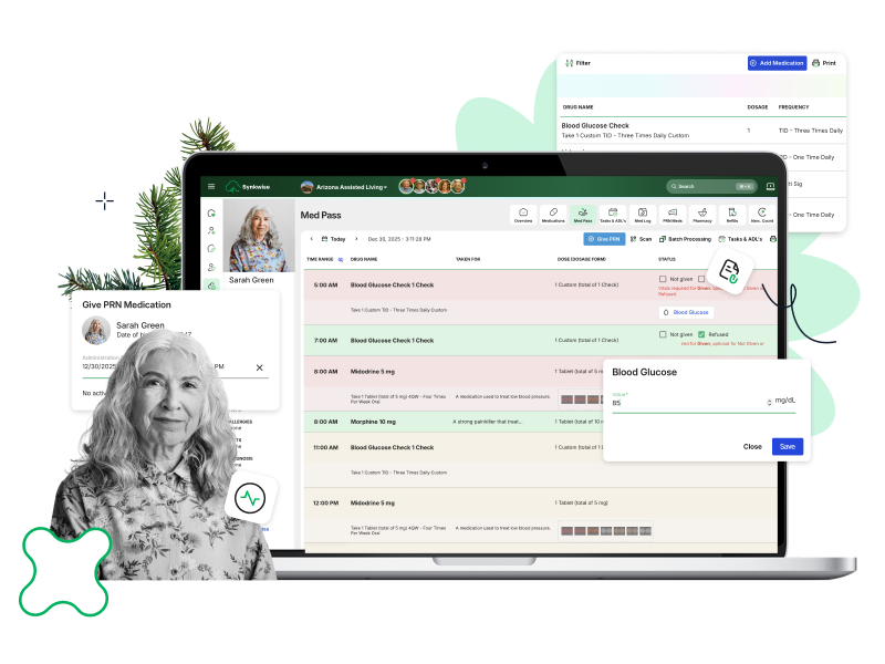 Synkwise eMAR dashboard showing medication management interface